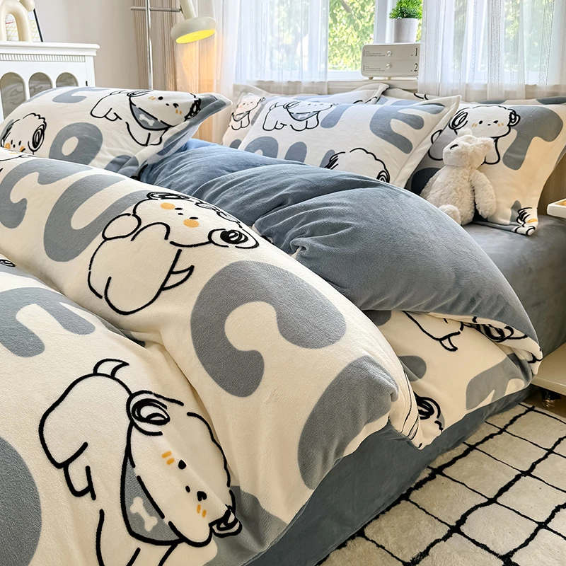 高级加厚牛奶绒床单被套单件床上四件套加厚珊瑚绒冬季双面毛绒