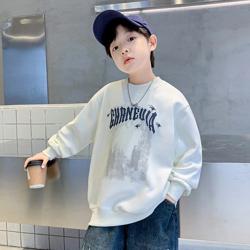 儿童装秋季卫衣男童圆领套头百搭中大童帅气秋季长袖打底衫男孩潮