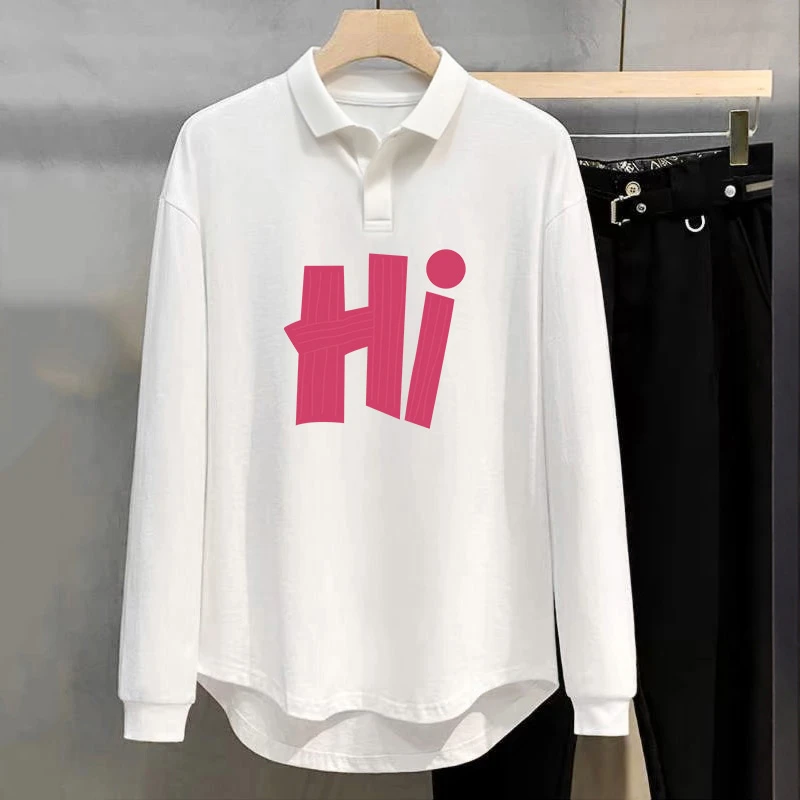 圆弧下摆搭配瑜伽裤打底衫秋季款POLO领减龄上衣女士长袖印花t恤