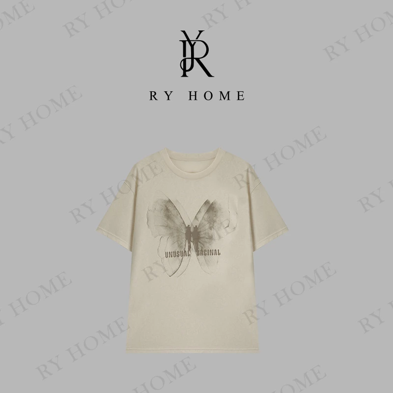 【容雨RYHOME】复古蝴蝶印花短袖T恤252T2040