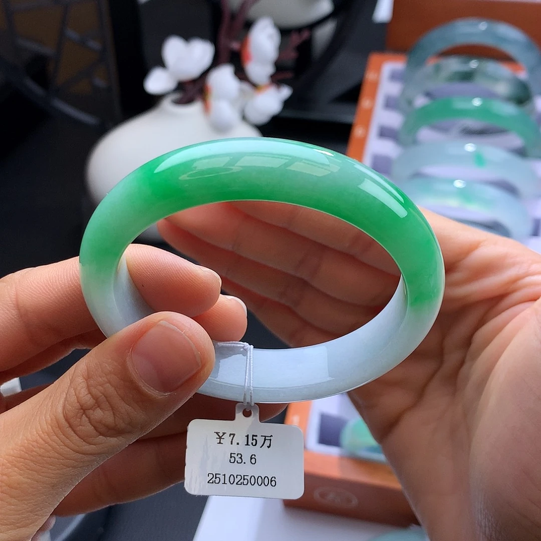 未镶嵌手镯翡翠54白底青贵妃圈