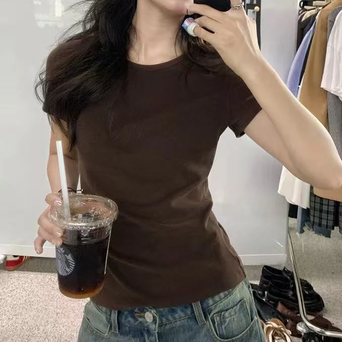 DALIANSU/大脸酥-4627【小蛮腰】秋季简约修身短袖T恤上衣