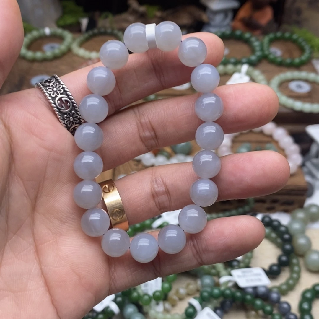 和田玉未镶嵌手链卡10冰烟紫