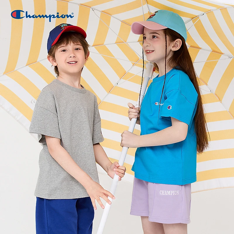 Champion冠军男童装2025春夏季新款潮流复古经典多巴胺短袖T恤