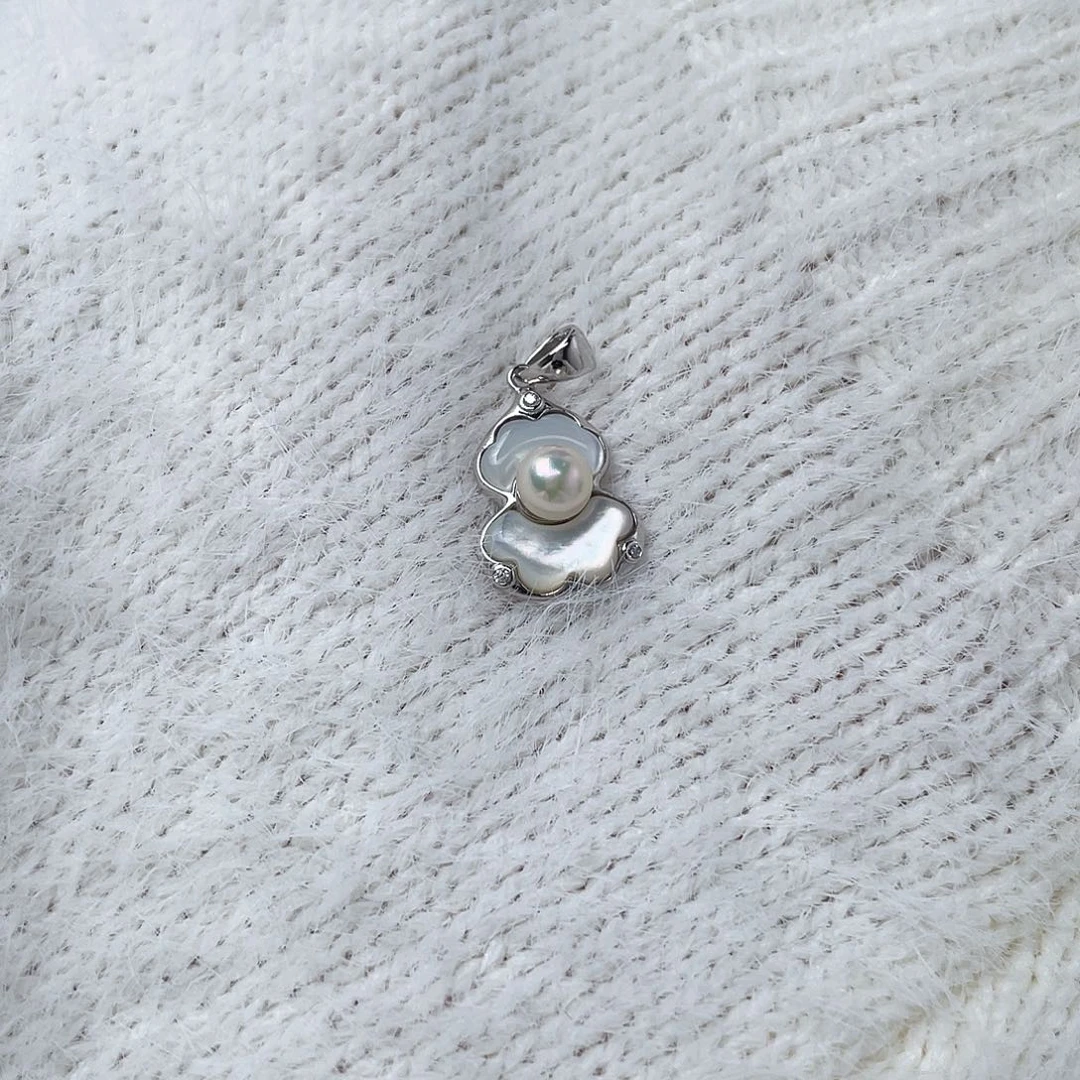 银S925镶嵌海水珍珠吊坠(不含链)