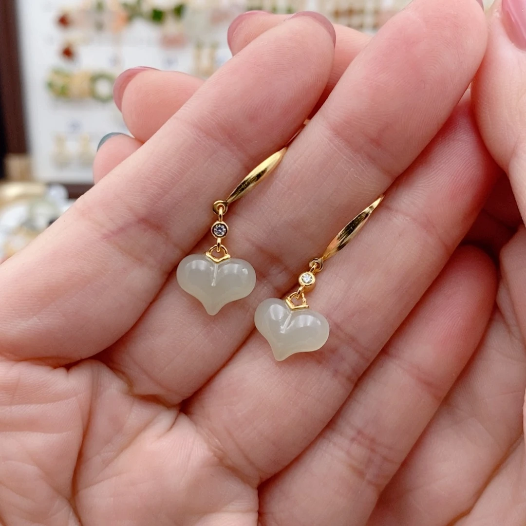 银S925镶嵌和田玉耳饰