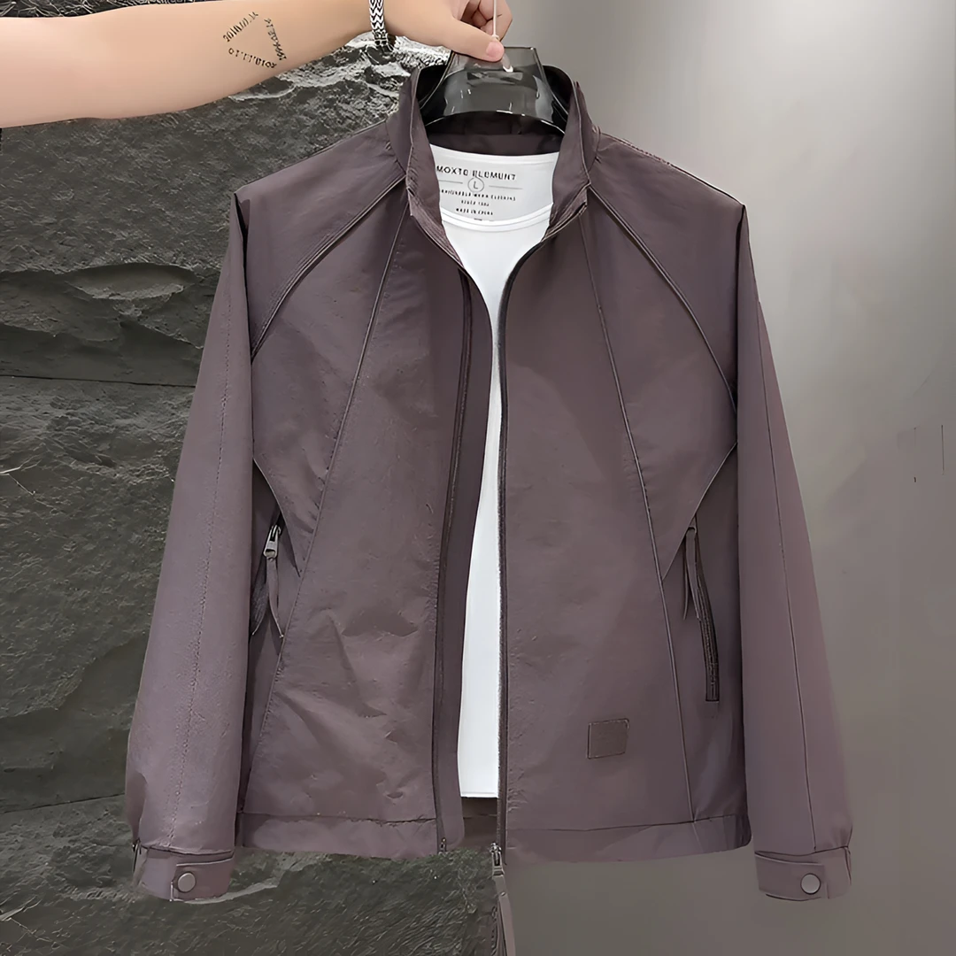 春秋新款明线拼接设计感休闲夹克男潮流时尚百搭工装立领上衣外套