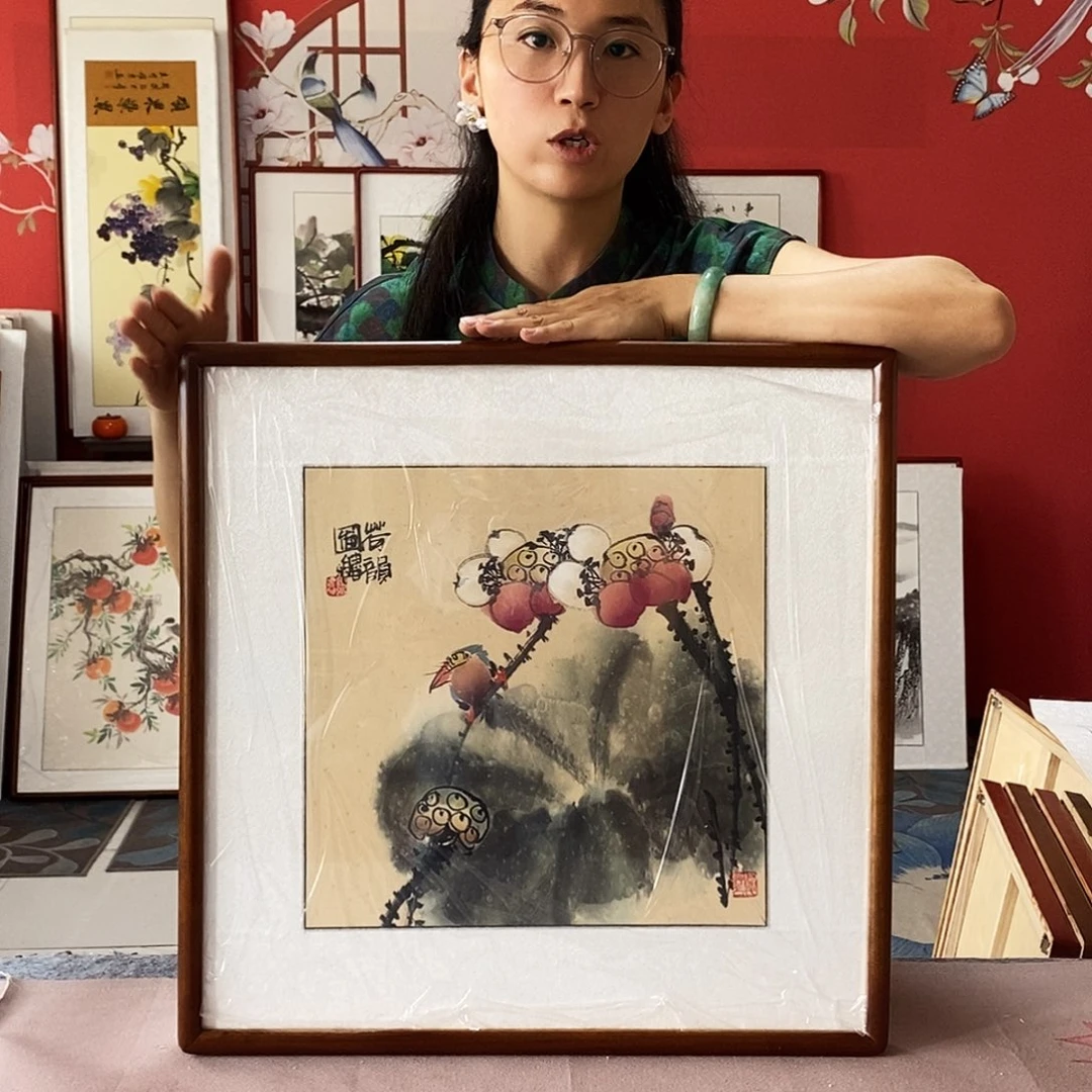 国画手写手绘带框包邮52✖️52国画作品