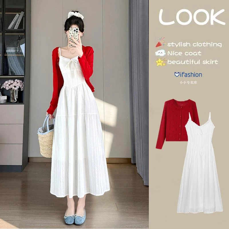 VOCKOO官方法式吊带洋装女夏季夏日出游穿搭套装针织衫漂亮度假裙