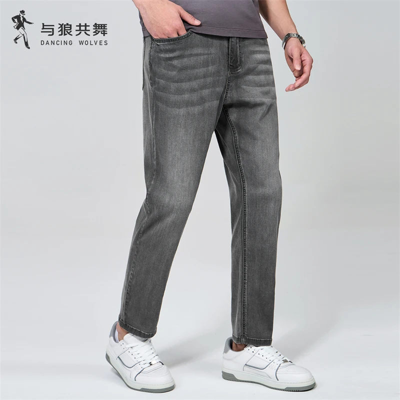 【莱赛尔】与狼共舞25春夏薄款百搭复古水洗弹力舒适男士牛仔九分裤