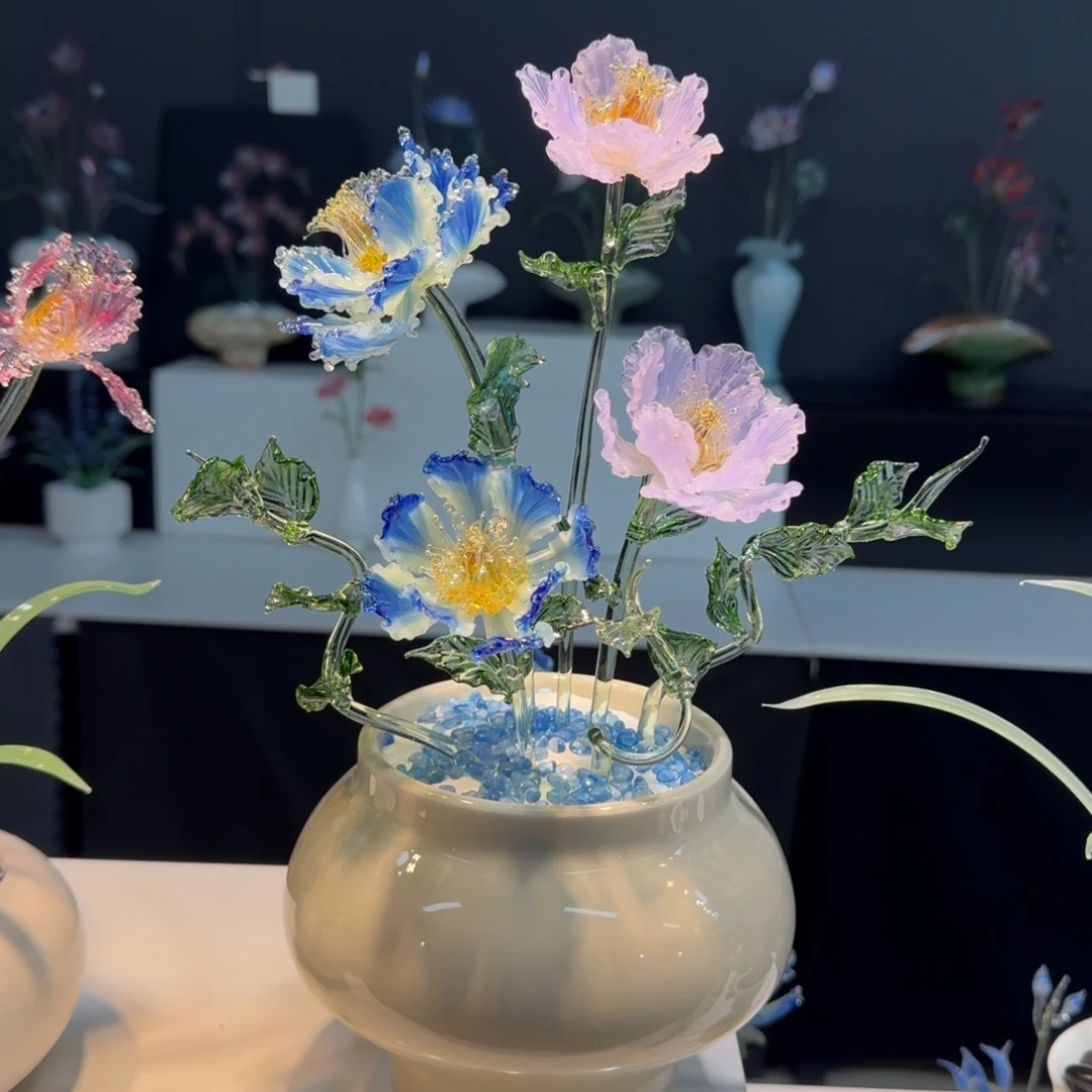 琉璃手工艺品炫彩牡丹02