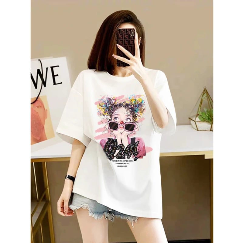 2025夏季新款纯棉短袖t恤女设计感卡通精致少女印花休闲风上衣ins