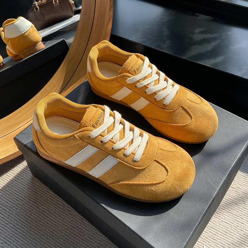 韩版百搭拼色德训鞋女2025春秋款平底复古阿甘鞋显瘦休闲鞋（203）