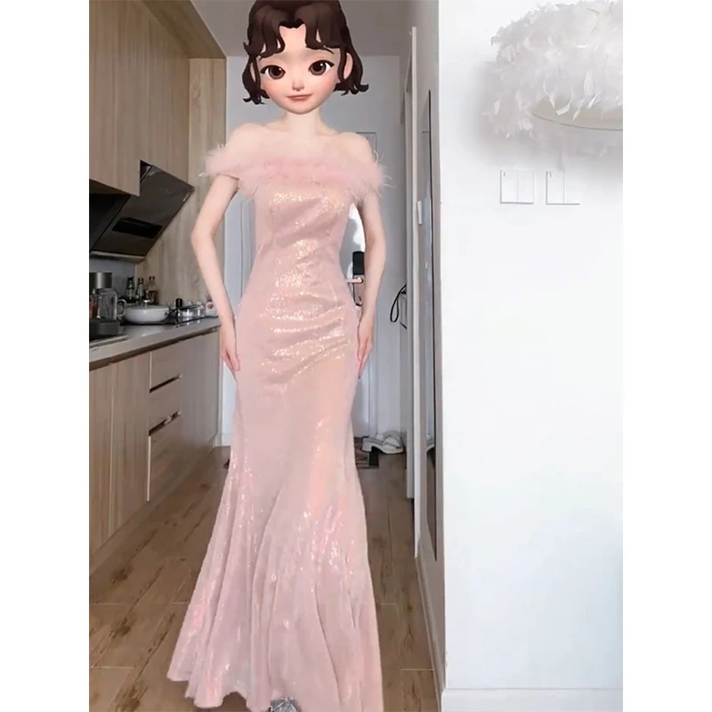 一字肩礼服气质高级感轻奢敬酒服新娘高端鱼尾裙生日宴会主持人dz
