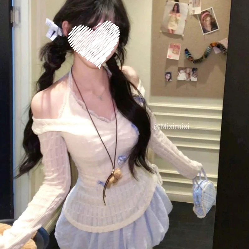 【冰蓝甜心】春夏甜美修身显瘦蕾丝挂脖假两件