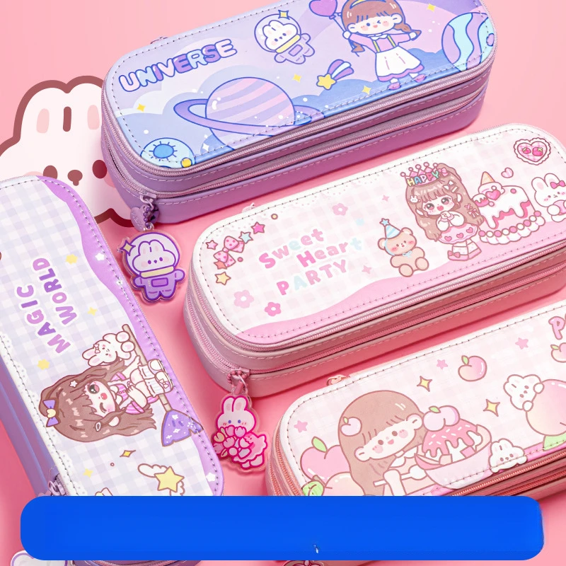 小学生铅笔盒高颜值双层小学生铅笔盒韩版少女心女孩款笔盒X