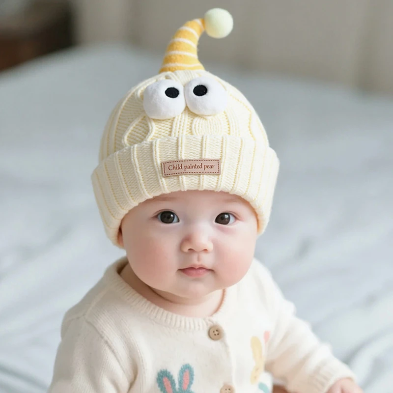 婴儿帽子秋冬季保暖加厚针织套头帽男女宝宝出游防风小月龄毛线帽
