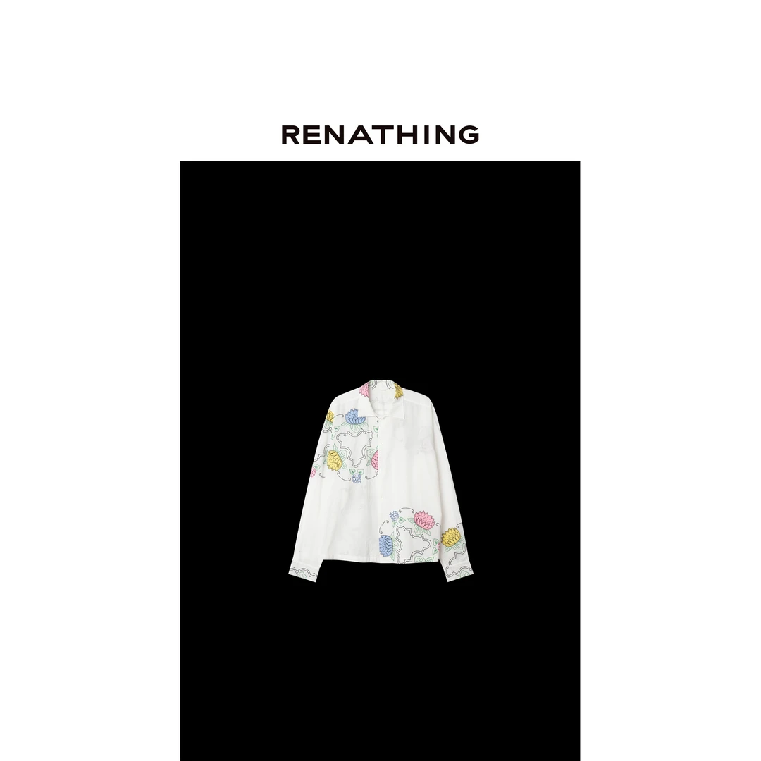 【RENATHING】撞色莲花刺绣重工衬衫