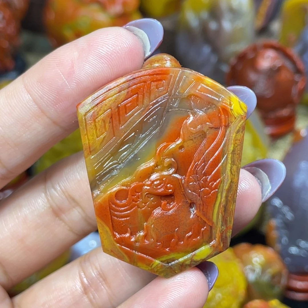 玛瑙/玉髓未镶嵌珠宝奇石北票仿古龙凤盾牌1999福利