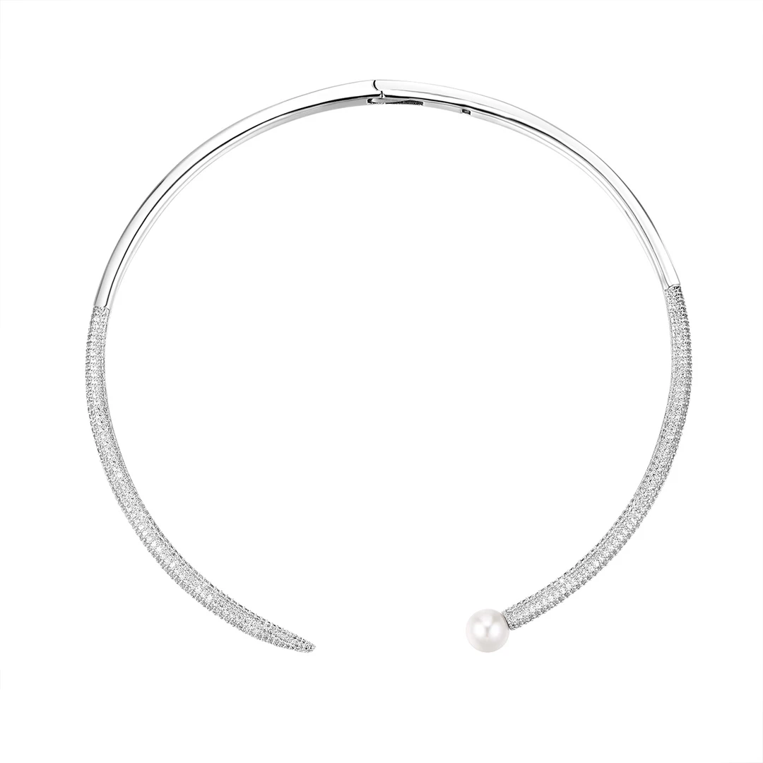 APM Monaco 链子925银合成锆石 开口珍珠项圈 AC6204XPL