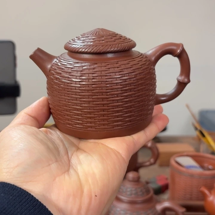 紫砂茶壶竹编鱼翁