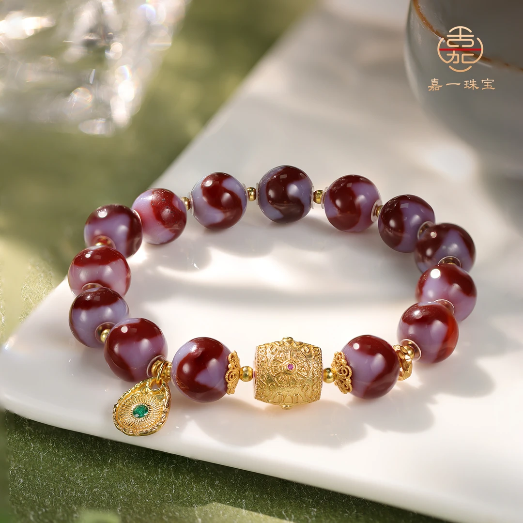 【嘉一珠宝】红肉虎牙天珠设计款手串