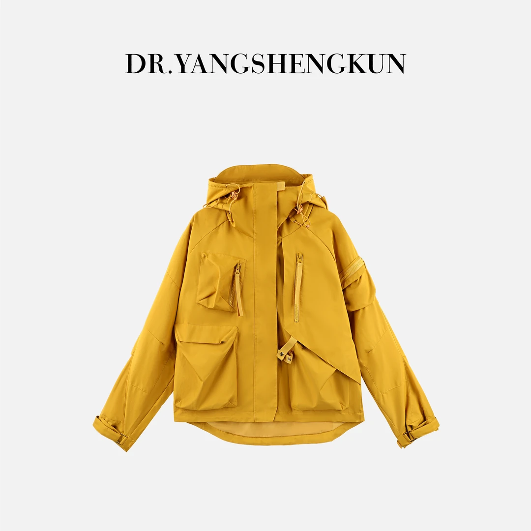 杨圣坤2025新品女士蜜蜡黄连帽拉链长袖防晒冲锋衣外套SL2582401