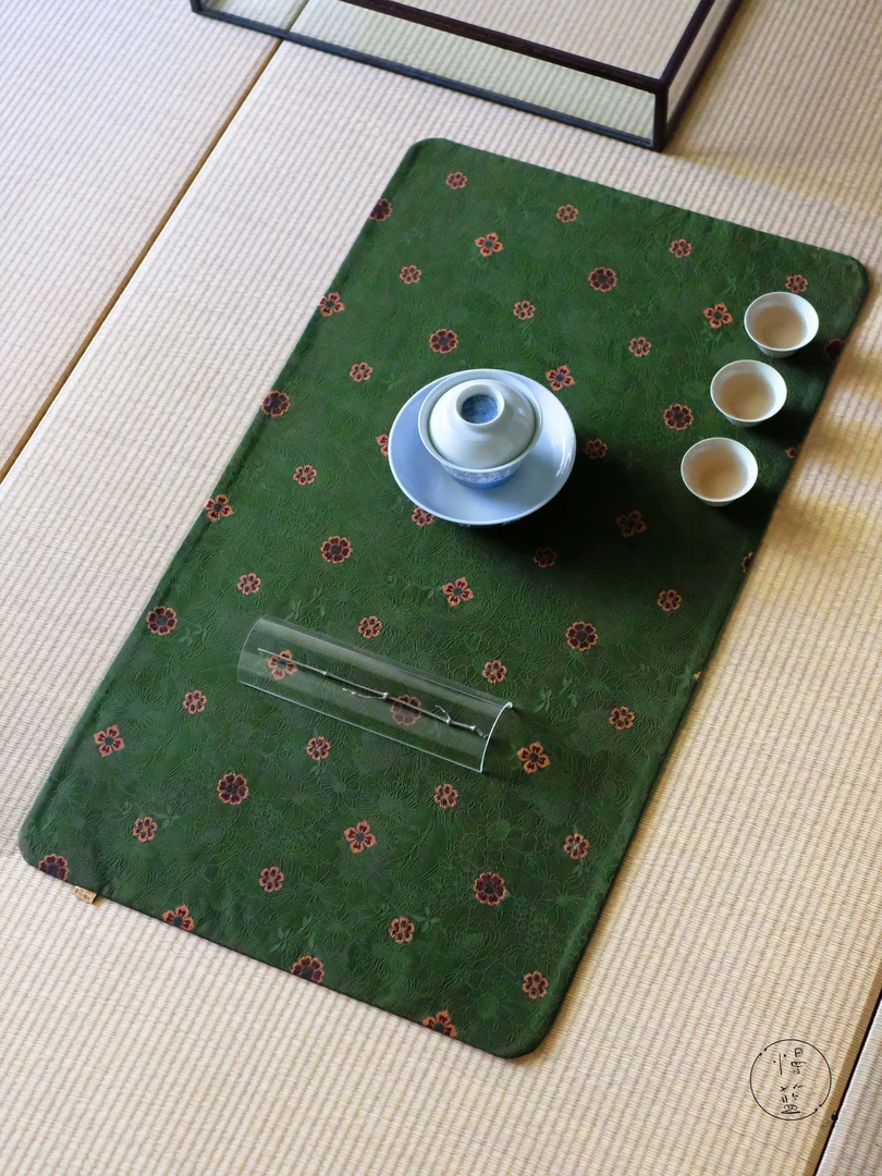 慢蓝68*38单面香云纱干泡茶席中式复古茶席垫餐桌垫