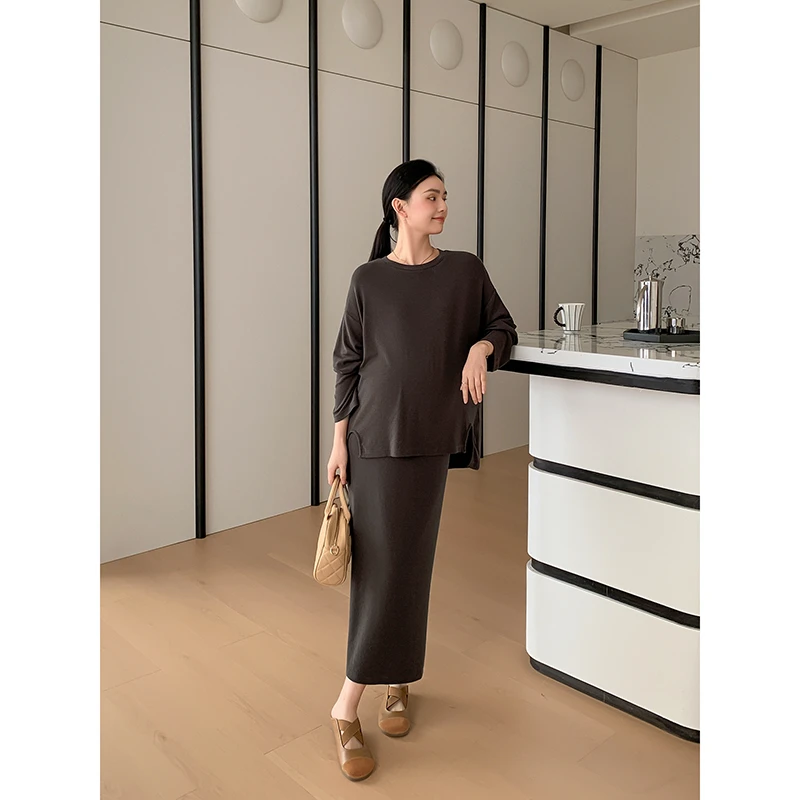 ZMA孕妇装【老钱风套装裙】春秋新款孕妇裙慵懒风宽松t恤半身裙