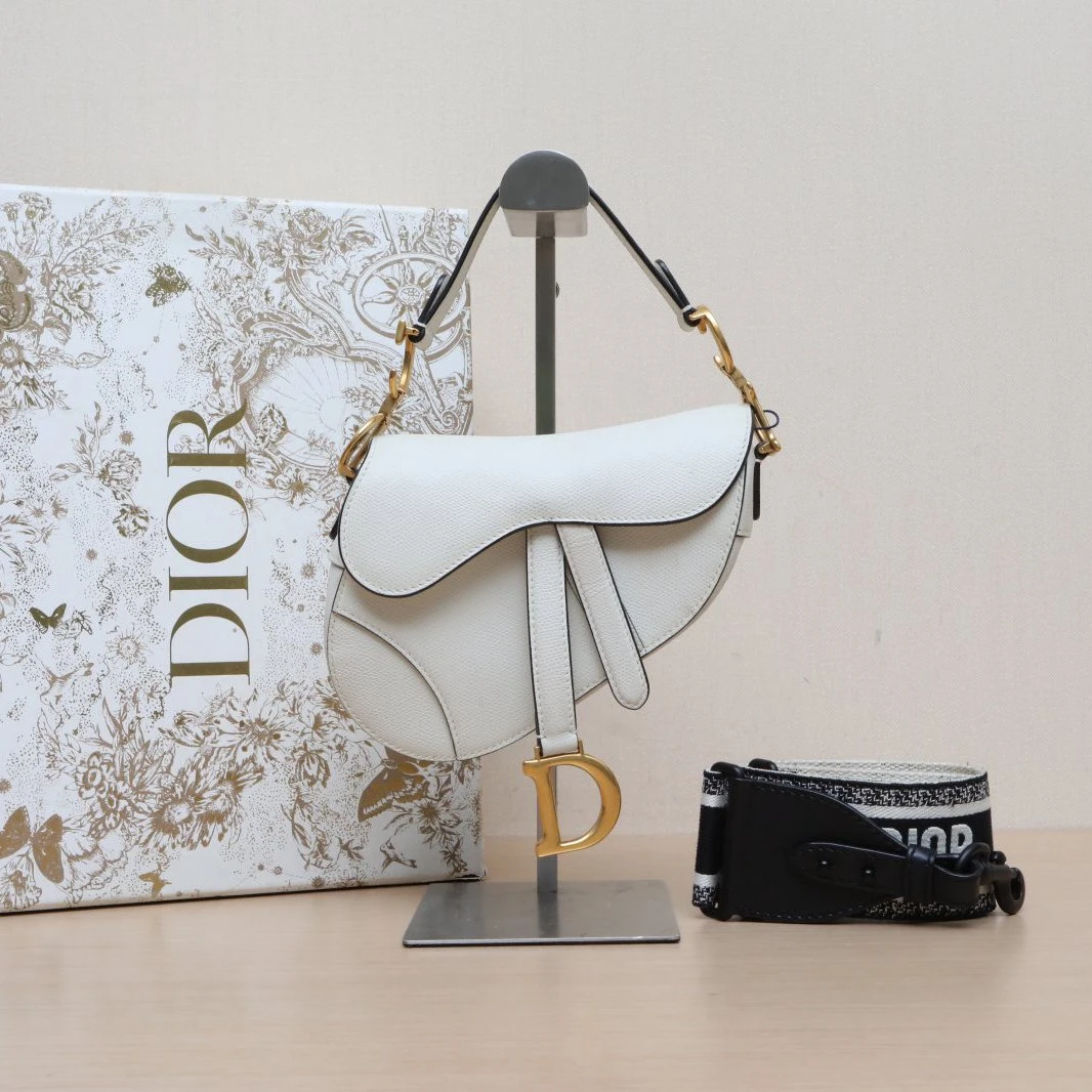 95新 DIOR/迪奥 小花阿娇手提包 马鞍 21配肩带白色P225173812