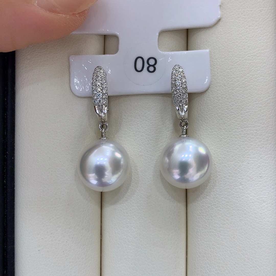 18K金镶嵌耳饰海水珍珠12/13mm澳白