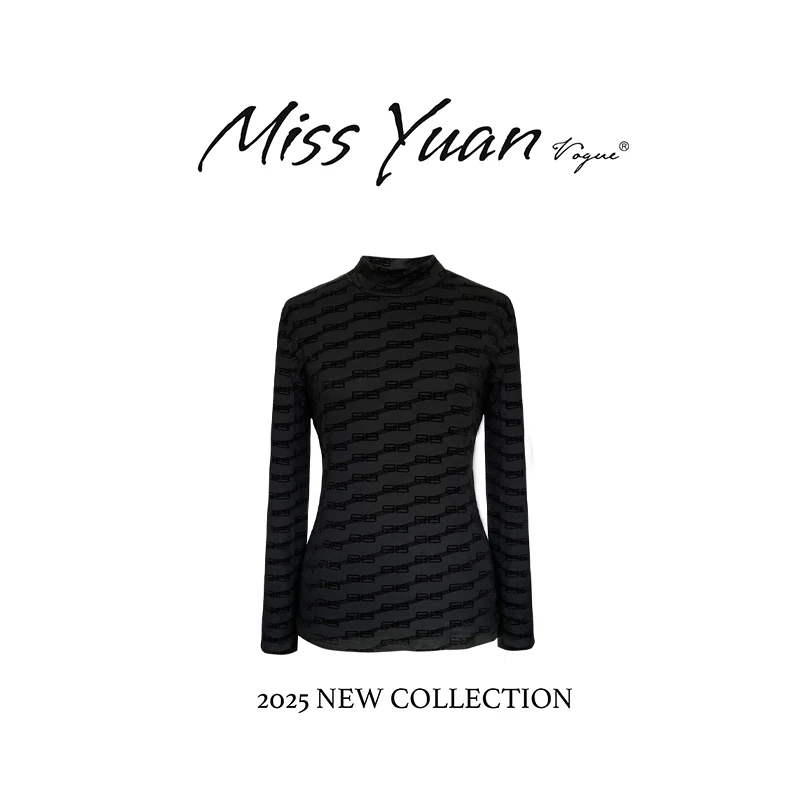 M.Y媛总 新款秋冬印花打底衫气质内搭网纱1CK687