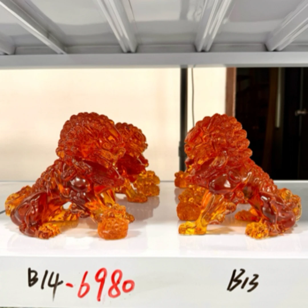 B14 狮子【琉璃撤柜捡漏】非遗传承琉璃摆件车挂