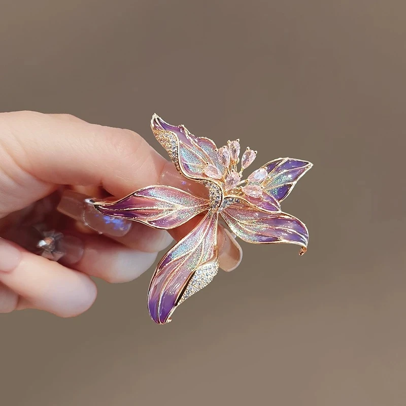 铜合金合成锆石胸针 紫色渐变花胸针百搭少女复古梦幻彩色