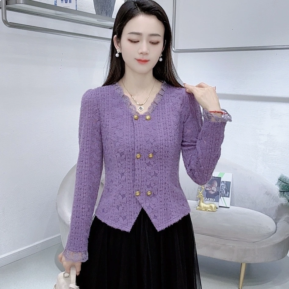 A7927早春新款长袖蕾丝女士显瘦打底时尚上衣