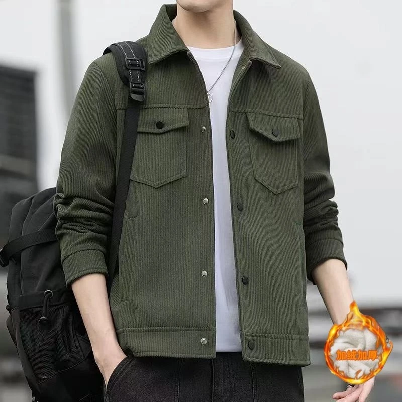 老人加绒加厚男士修身夹克外套潮流都市时尚上衣2025秋款韩版休闲