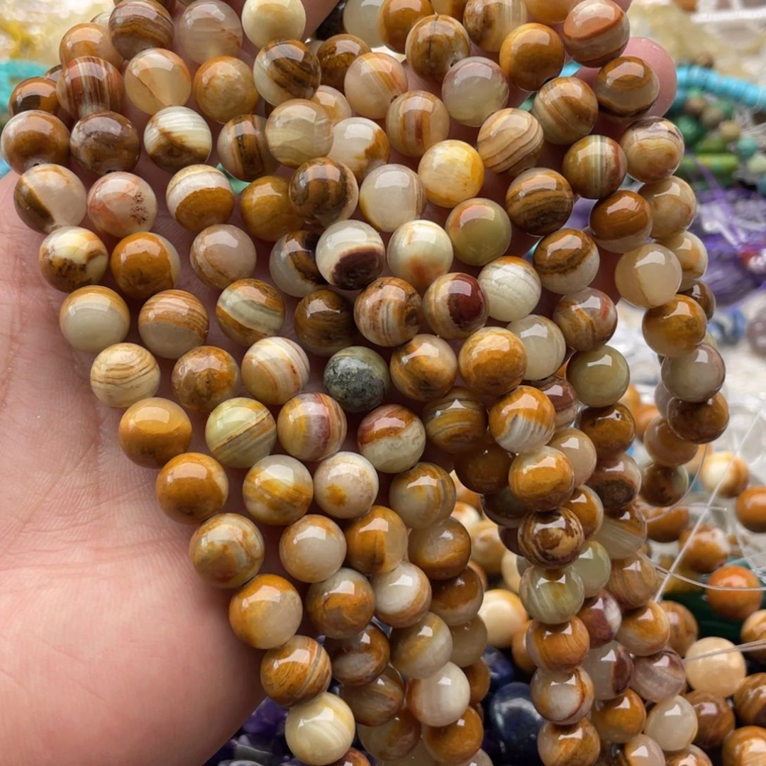 玛瑙/玉髓合金珠宝半成品一条装卡10mm原矿皮岫玉圆珠