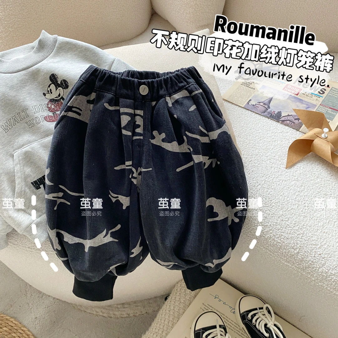 【麦麦妈】D074冬季小童不规则加绒牛仔裤冬季新品男女宝宝休闲保暖