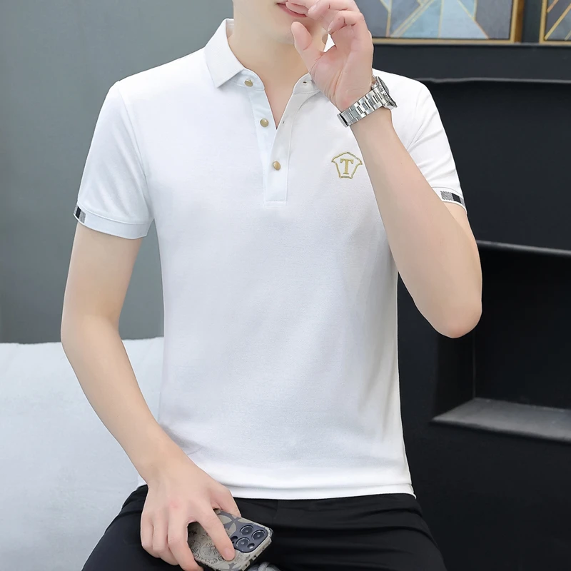 夏季翻领短袖t恤男士Polo衫帅气珠地棉透气潮流体恤商务正肩上衣