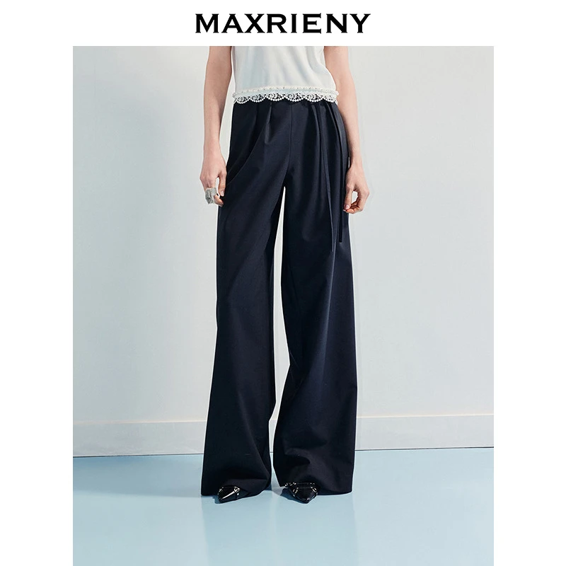 MAXRIENY25年夏季新款高腰宽松垂感百搭拖地长裤显瘦设计感薄款