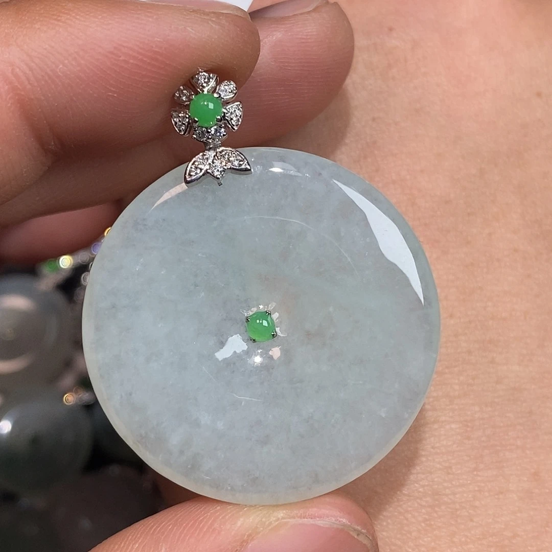 翡翠颈饰18K金镶嵌平安