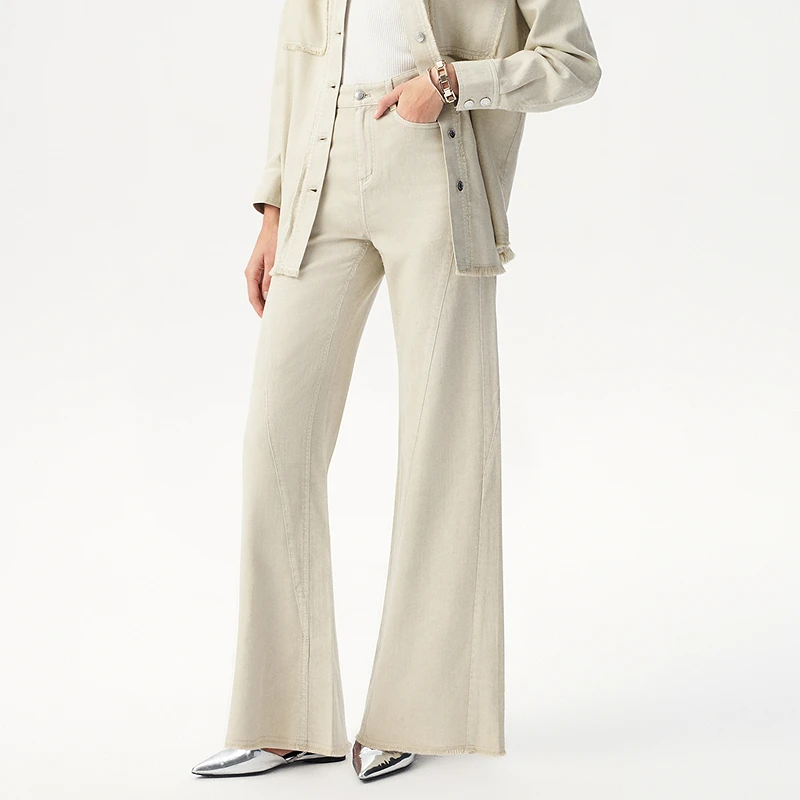 IRO NIGHT 25夏季新款棉麻二合一牛仔高腰直筒修身阔腿裤