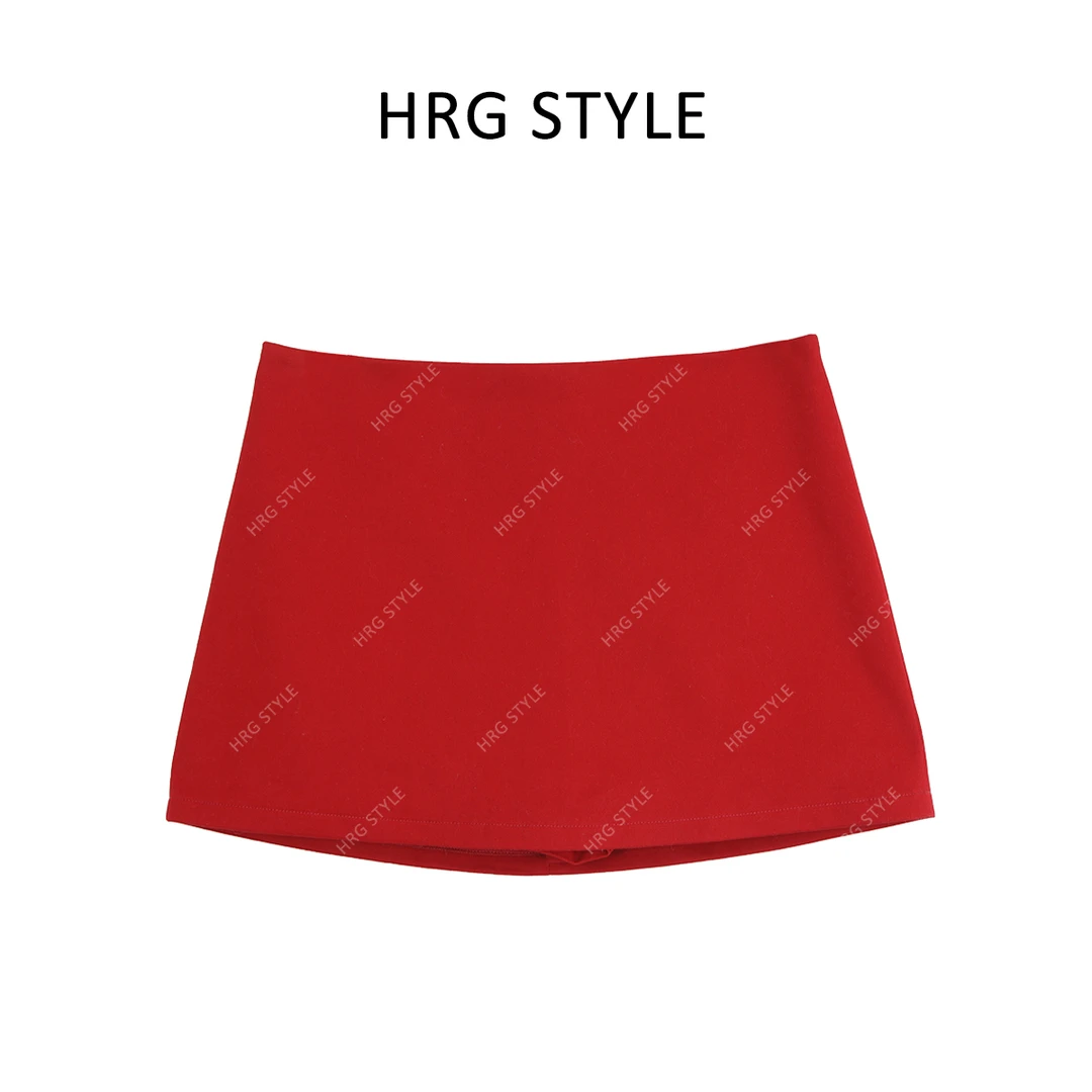 【红裙子】夏季韩系复古简约时尚红色休闲中腰A字半身裙252X2081