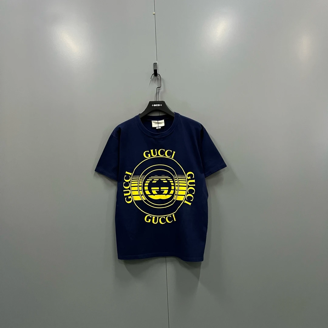 99新 GUCCI/古驰 h926 深蓝色字母唱片短袖 M码 017518