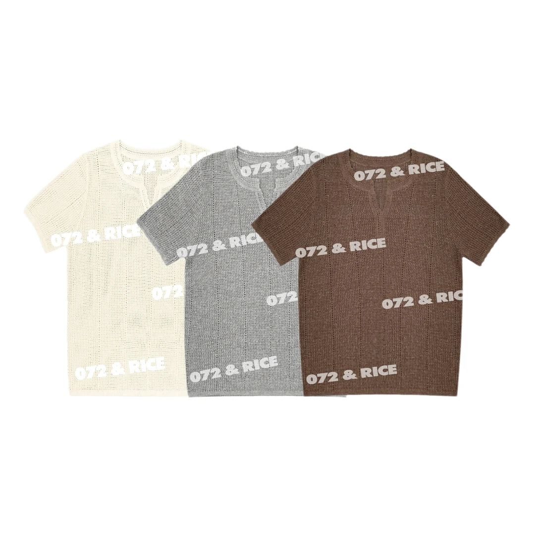 072 & RICE【雪糕】亚麻+莱赛尔 夏季休闲圆领短袖针织衫 32SJ103