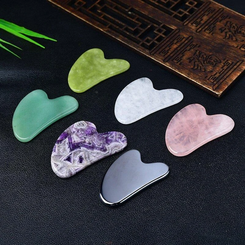 乌市发货新疆包邮天然粉紫水晶刮痧板面部黑曜石刮痧片脸部玉石拨