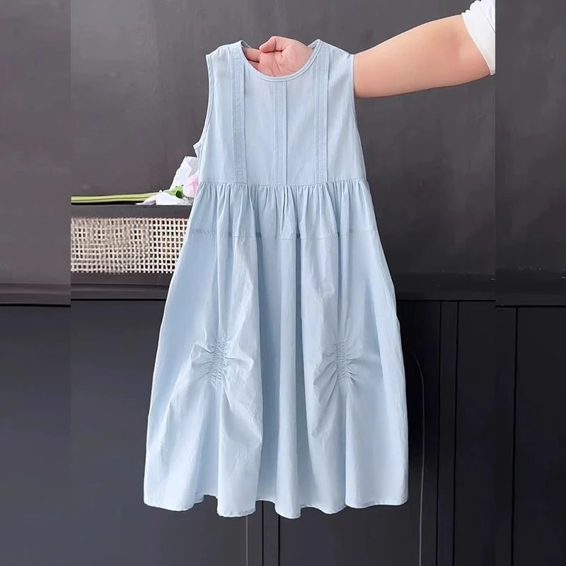 【纯棉】女童连衣裙新款裙子儿童装夏季无袖背心裙纯色公主裙长裙