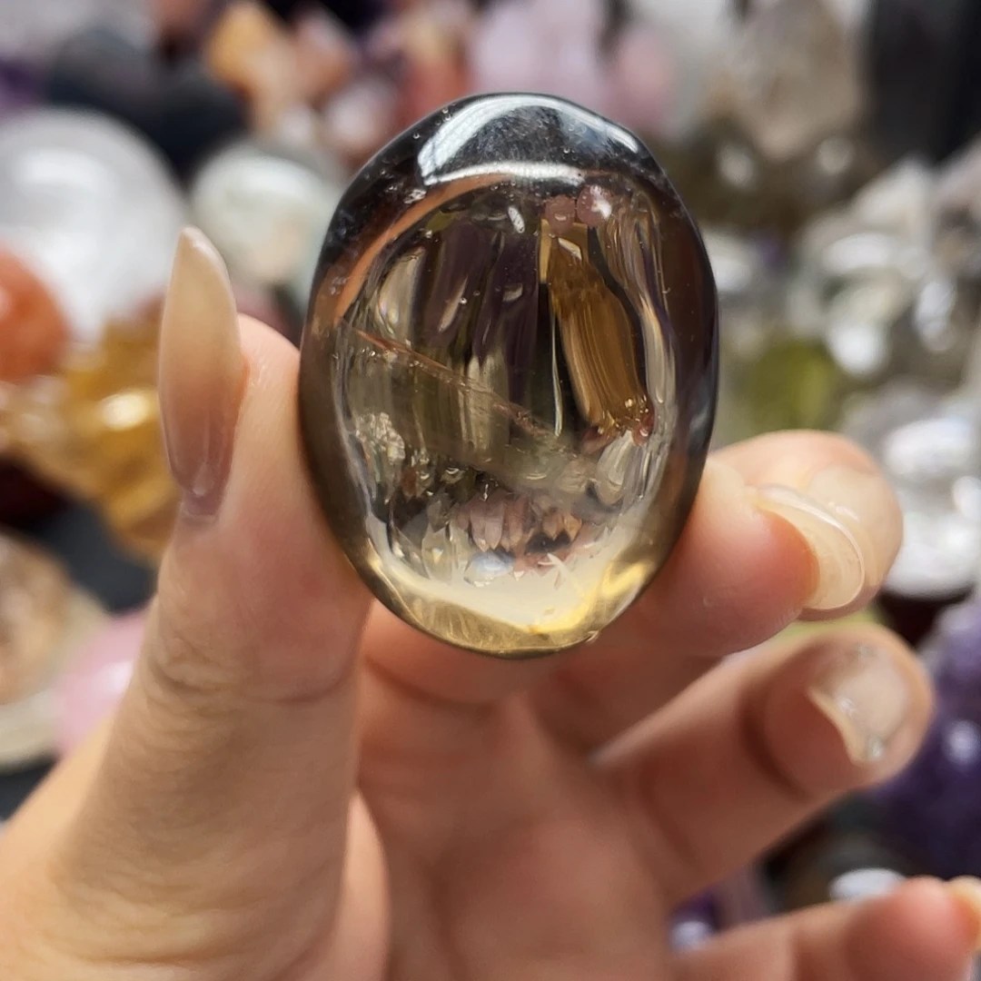 水晶珠宝半成品未镶嵌79茶晶手握高透体