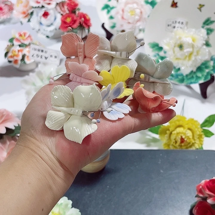 随***心瓷片纯陶瓷手工捏花