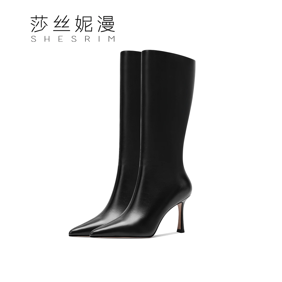 2024新款长靴时尚气质细跟显瘦欧美秋冬季细高跟优雅黑色真皮女靴